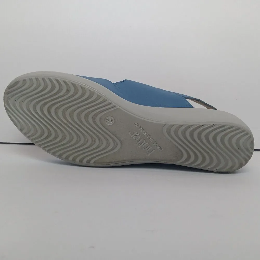 Hotter Easy Sandals Soft Blue Leather Low Wedge Comfort Walking Shoes Womens 8.5